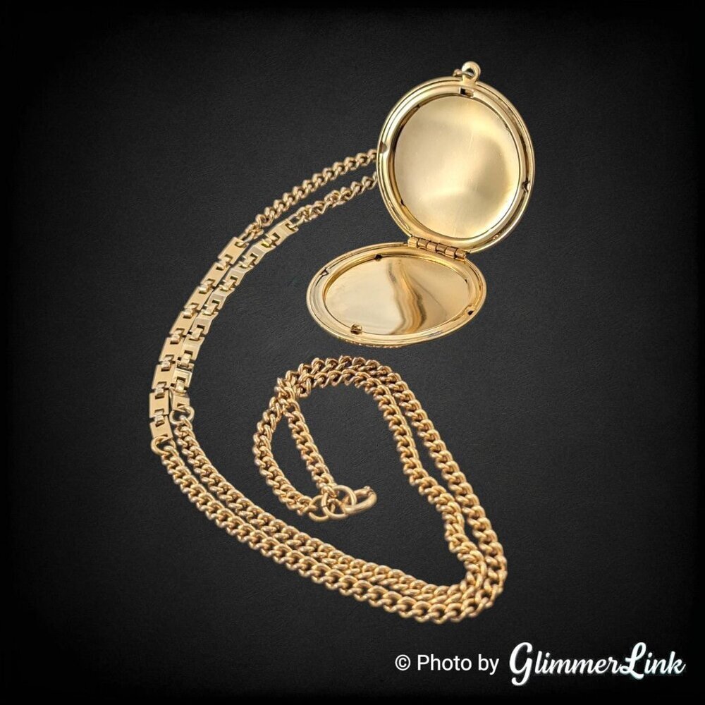 Vintage Gold Tone Engravable Locket Y Drop Necklace Long Locket Chain - Picture 7 of 16